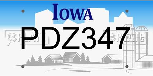 PDZ347 Iowa License Plate
