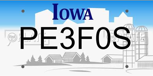 PE3F0S Iowa License Plate