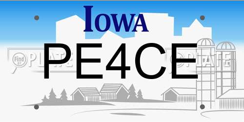 PE4CE Iowa License Plate