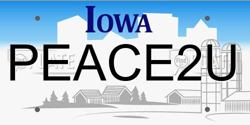PEACE2U Iowa License Plate