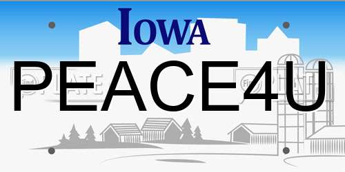 PEACE4U Iowa License Plate