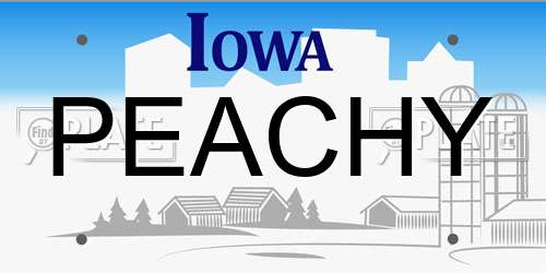 PEACHY Iowa License Plate