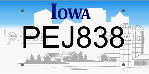 PEJ838 Iowa License Plate