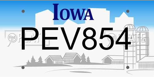 PEV854 Iowa License Plate