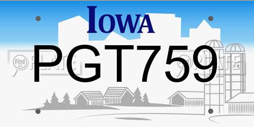 PGT759 Iowa License Plate