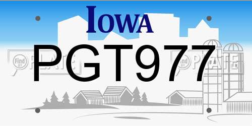 PGT977 Iowa License Plate