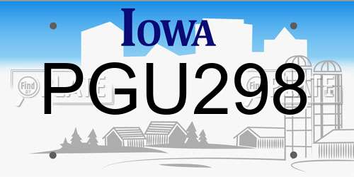 PGU298 Iowa License Plate