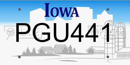 PGU441 Iowa License Plate