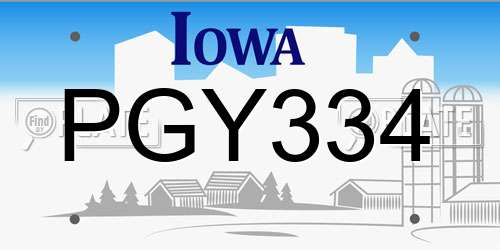 PGY334 Iowa License Plate
