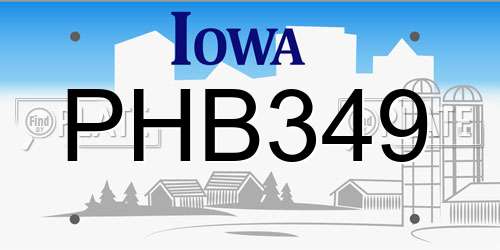 PHB349 Iowa License Plate