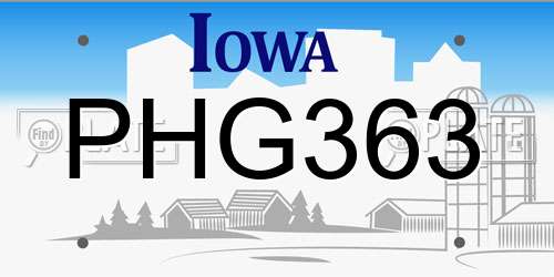 PHG363 Iowa License Plate