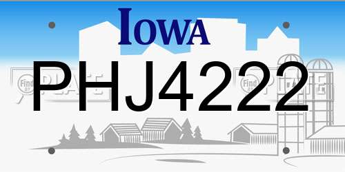 PHJ4222 Iowa License Plate