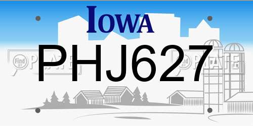 PHJ627 Iowa License Plate