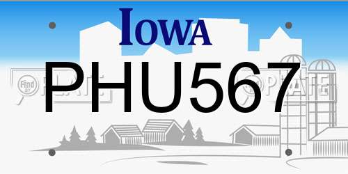 PHU567 Iowa License Plate
