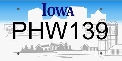 PHW139 Iowa License Plate