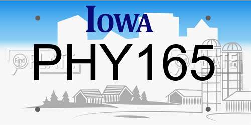 PHY165 Iowa License Plate