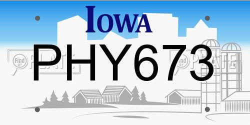 PHY673 Iowa License Plate