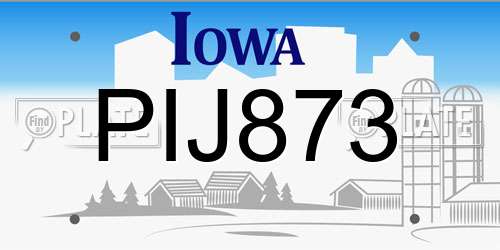 PIJ873 Iowa License Plate