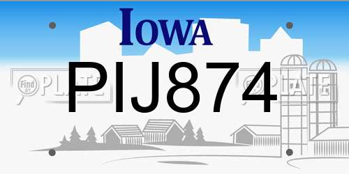 PIJ874 Iowa License Plate