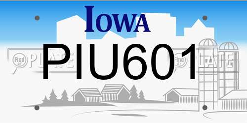 PIU601 Iowa License Plate