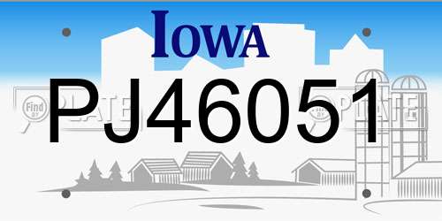 PJ46051 Iowa License Plate