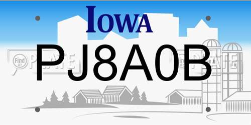 PJ8A0B Iowa License Plate