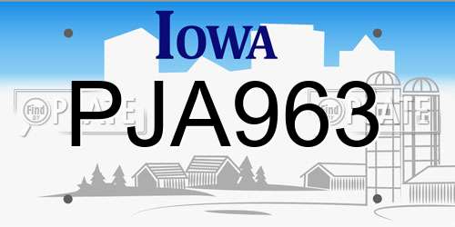 PJA963 Iowa License Plate