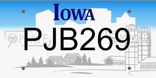 PJB269 Iowa License Plate