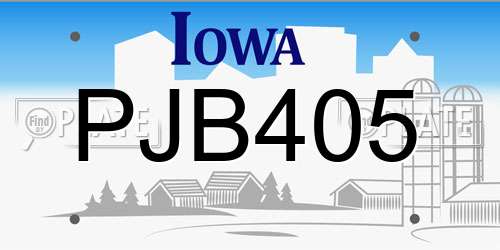 PJB405 Iowa License Plate