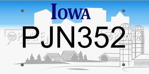 PJN352 Iowa License Plate