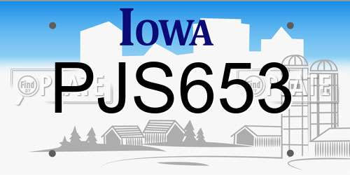 PJS653 Iowa License Plate