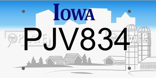 PJV834 Iowa License Plate