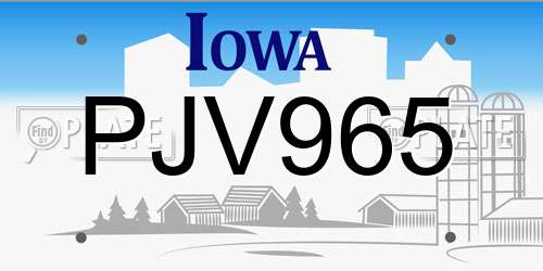 PJV965 Iowa License Plate