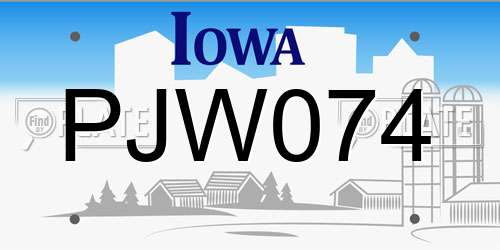 PJW074 Iowa License Plate
