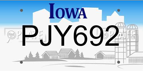 PJY692 Iowa License Plate