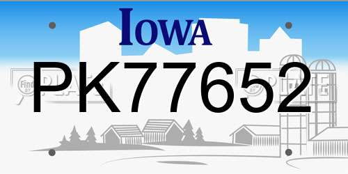 PK77652 Iowa License Plate
