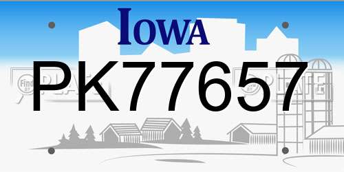 PK77657 Iowa License Plate