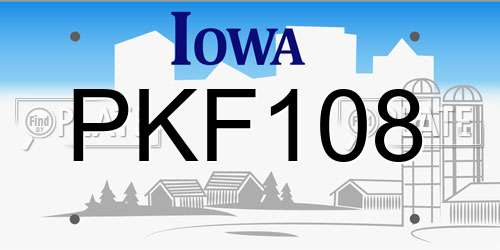 PKF108 Iowa License Plate