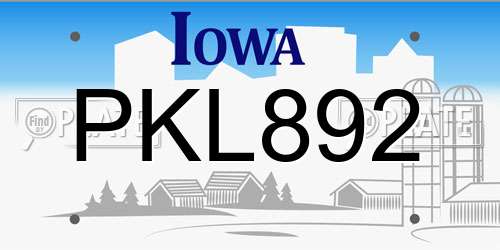 PKL892 Iowa License Plate