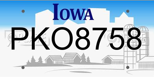 PKO8758 Iowa License Plate