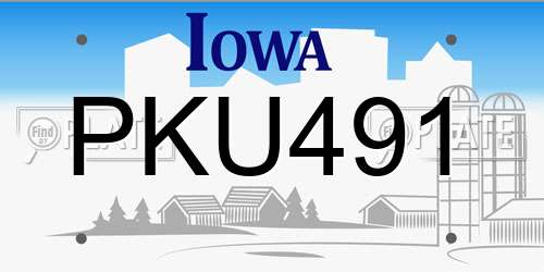 PKU491 Iowa License Plate