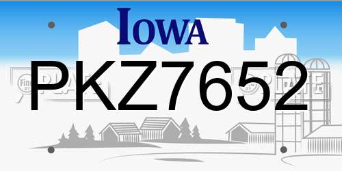 PKZ7652 Iowa License Plate