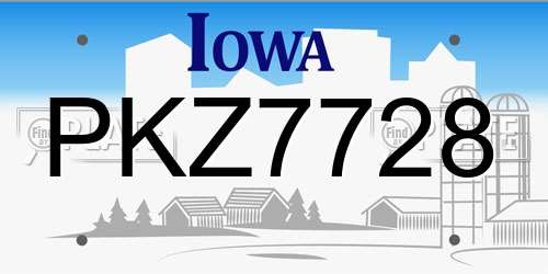 PKZ7728 Iowa License Plate