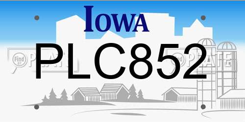 PLC852 Iowa License Plate
