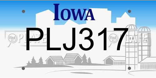 PLJ317 Iowa License Plate
