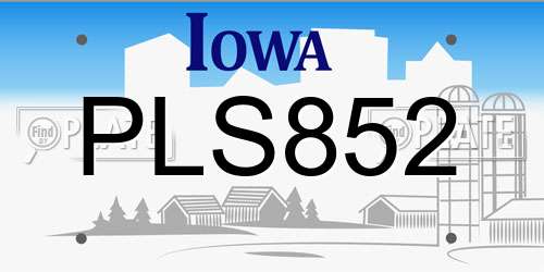 PLS852 Iowa License Plate