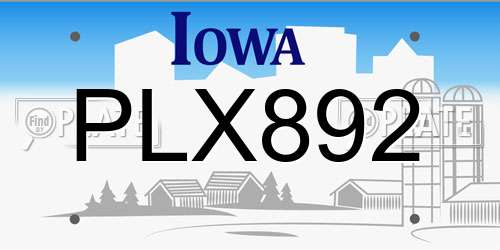 PLX892 Iowa License Plate