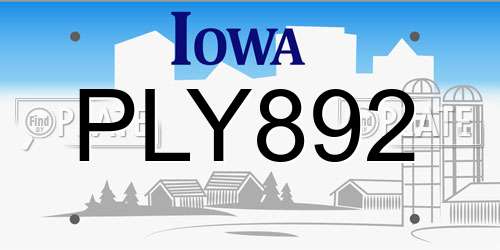 PLY892 Iowa License Plate