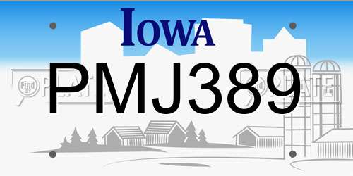 PMJ389 Iowa License Plate