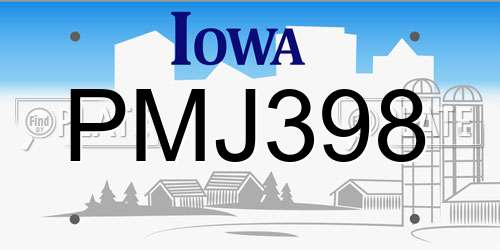 PMJ398 Iowa License Plate